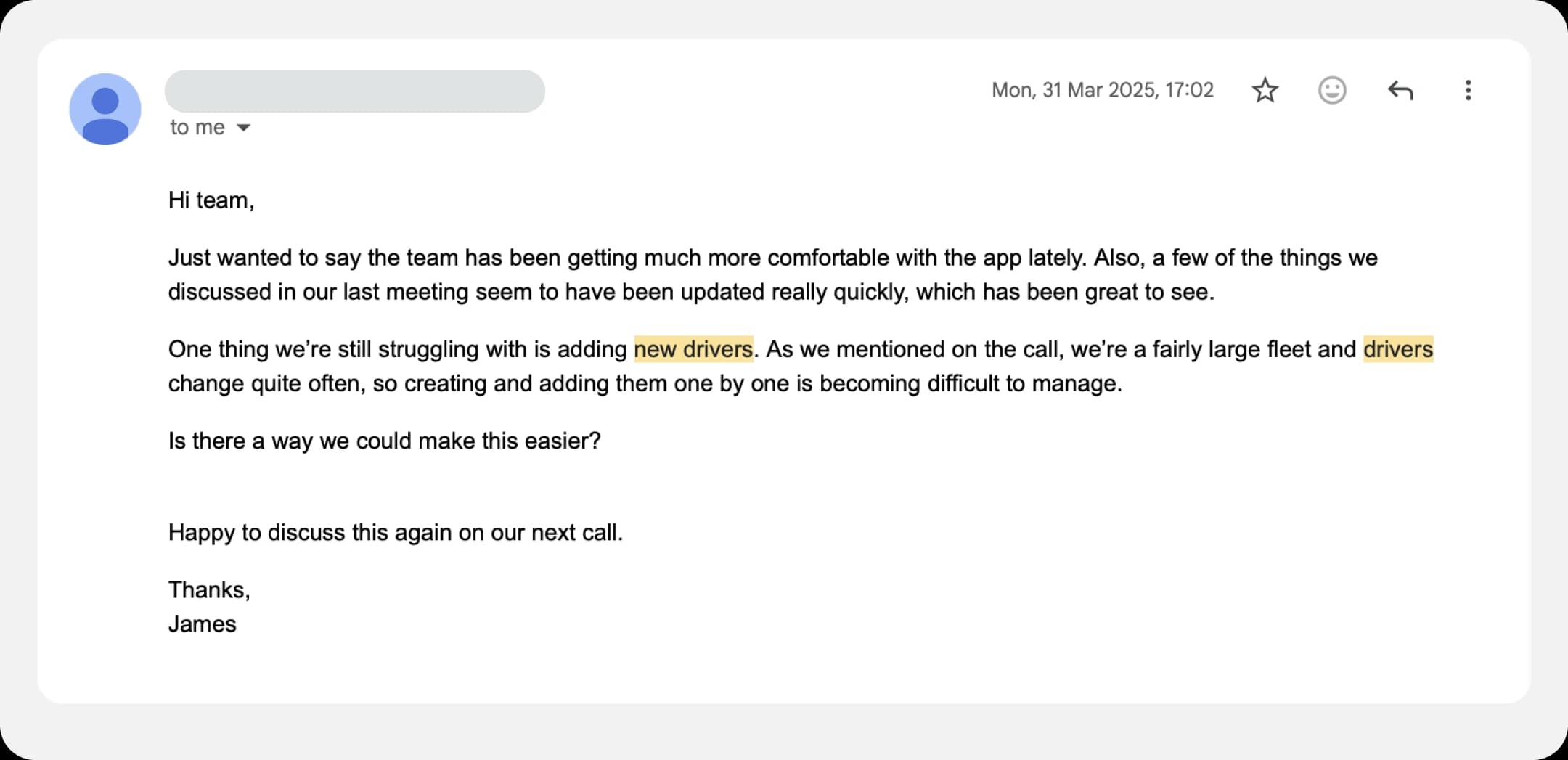 Fleet feedback email