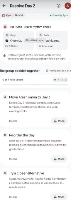 Variation C: a full-screen page for resolving the day